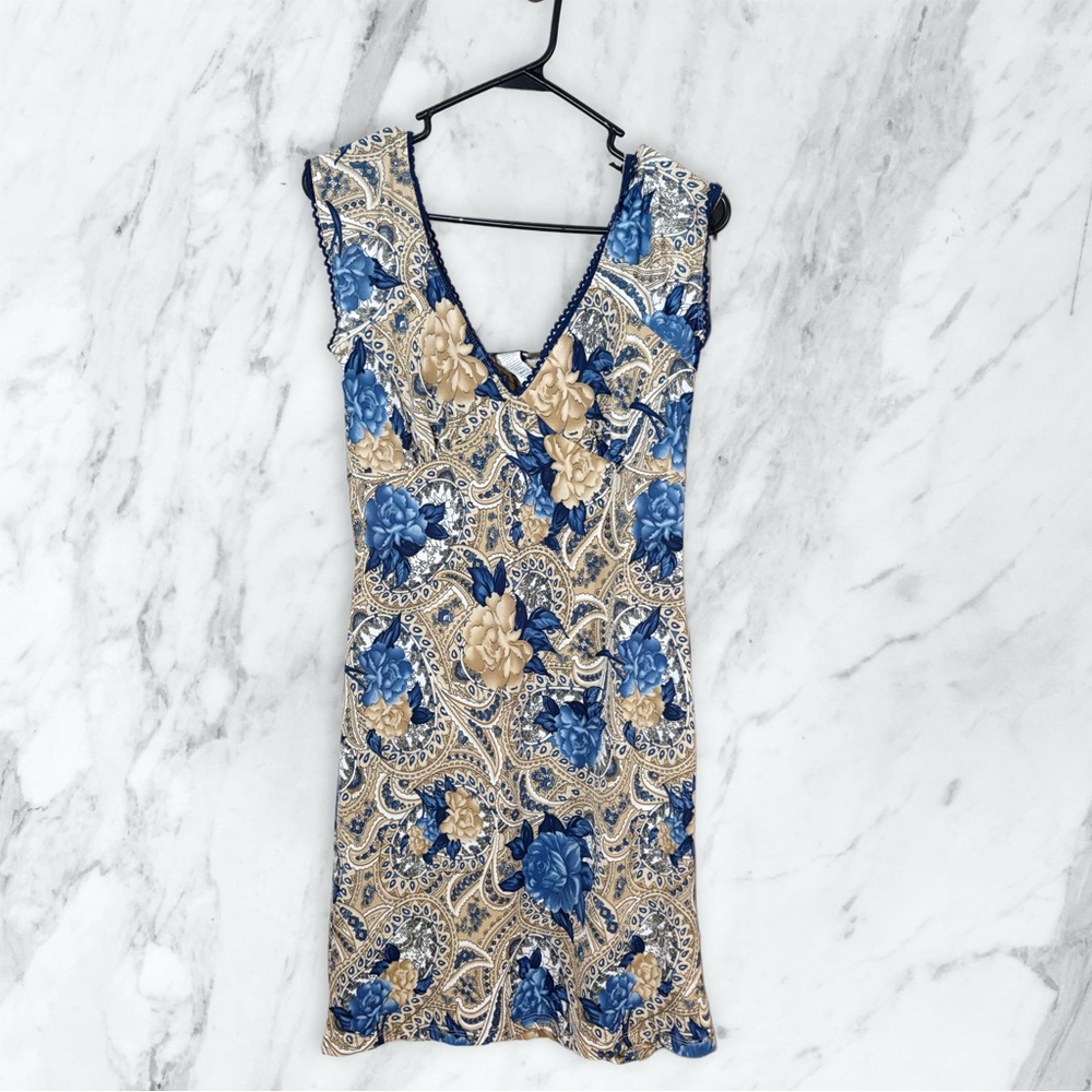 Body Central Blue and Tan Sheath Mini Dress